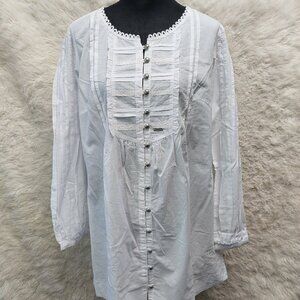 Pulz Jeans Women's White 100% Cotton Buttons Up Long Sleeves Blouse Size L